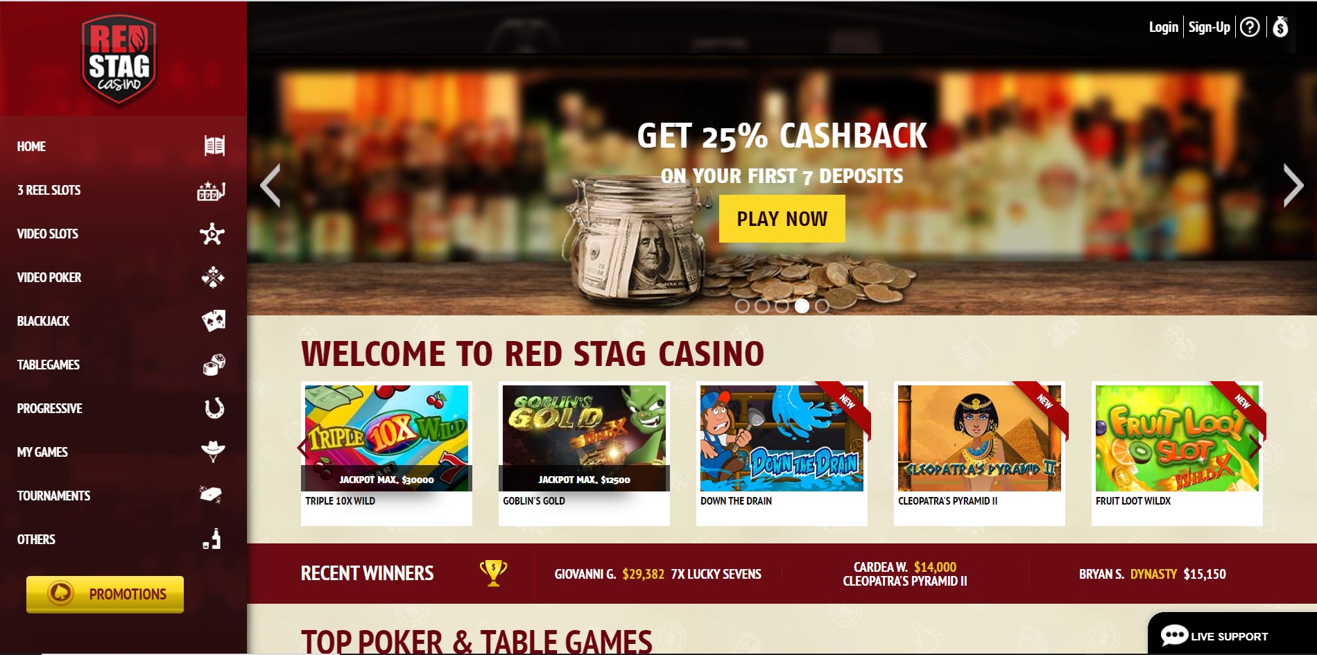 Red Stag Casino Cashback Bonus