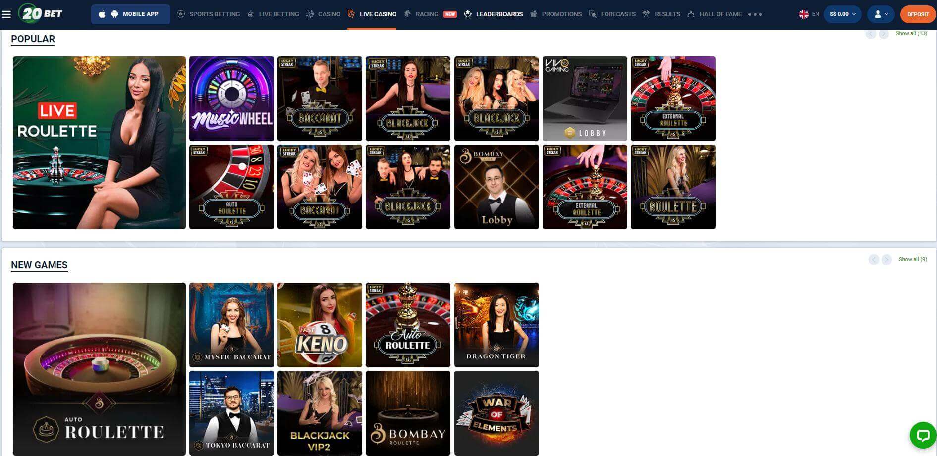 20bet live casino