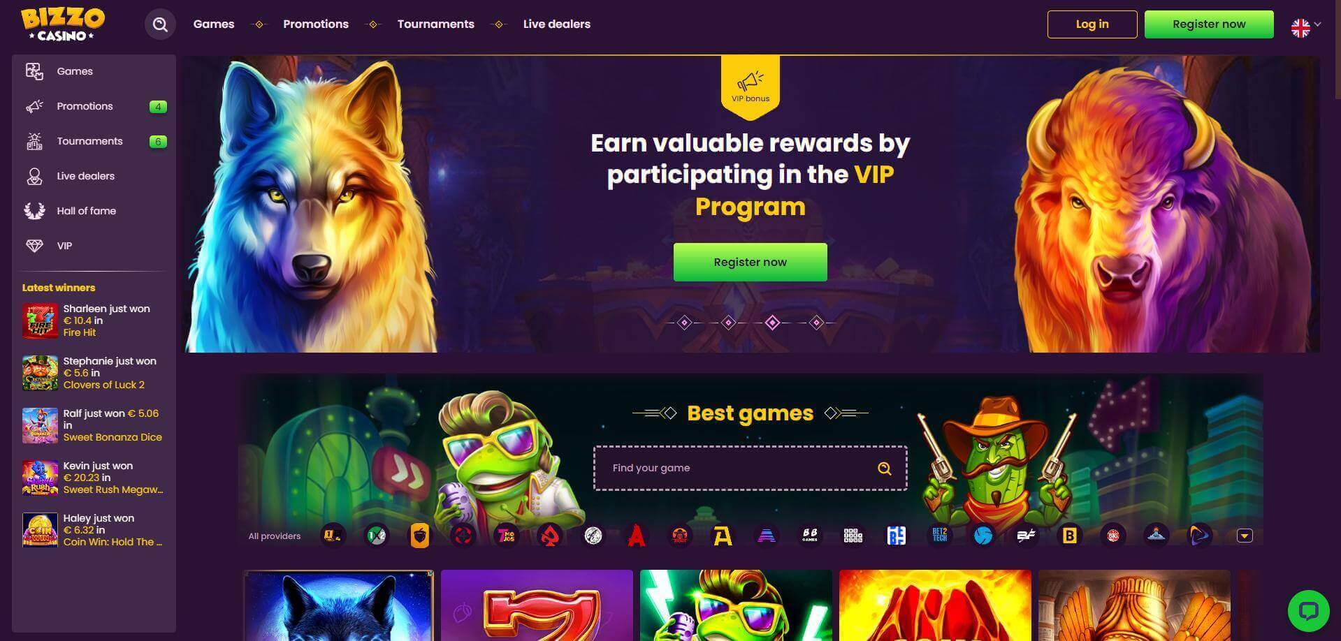 Bizzo casino homepage